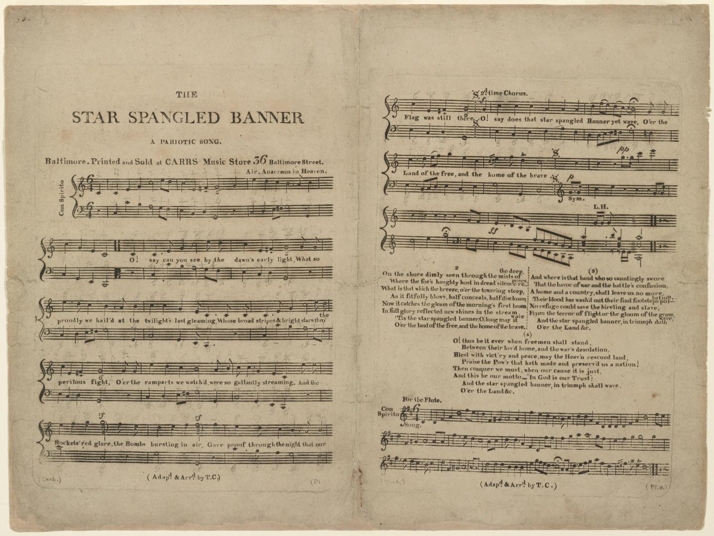 By Thomas Carr (arranger) - C[arr], T[homas] (arr.) (1814) The Star Spangled Banner: a Pariotic Song, Baltimore: Carrs Music Store, Public Domain, https://commons.wikimedia.org/w/index.php?curid=91894505