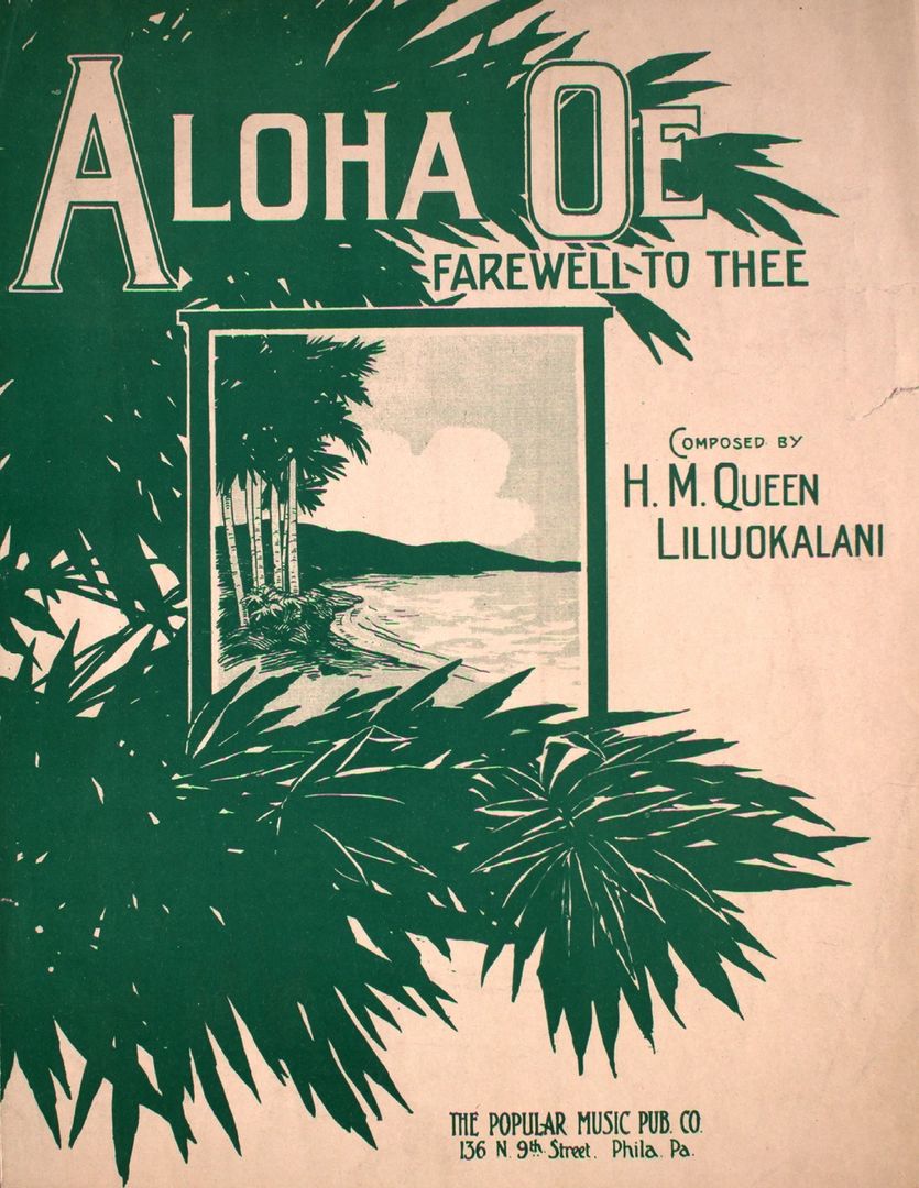 Sheet music cover image of 'Aloha Oe (Farewell To Thee) (English and Hawaiian)' by H M Queen Liliuokalani, Philadelphia, Pennsylvania, 1913. (Photo by Sheridan Libraries/Levy/Gado/Getty Images)